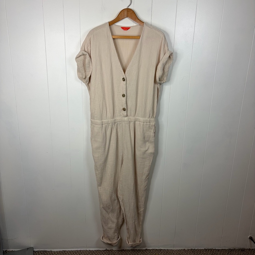 Joe Fresh Beige Tan Short Sleeve Jumpsuit Pockets Size XL Summer Size resort - Picture 3 of 8